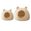 Rattan Woven Cat Bed House Semi-Closed Flat Bottom Cat Nest for Indoor Cat Kitten Hideaway Playing Pet Supplies