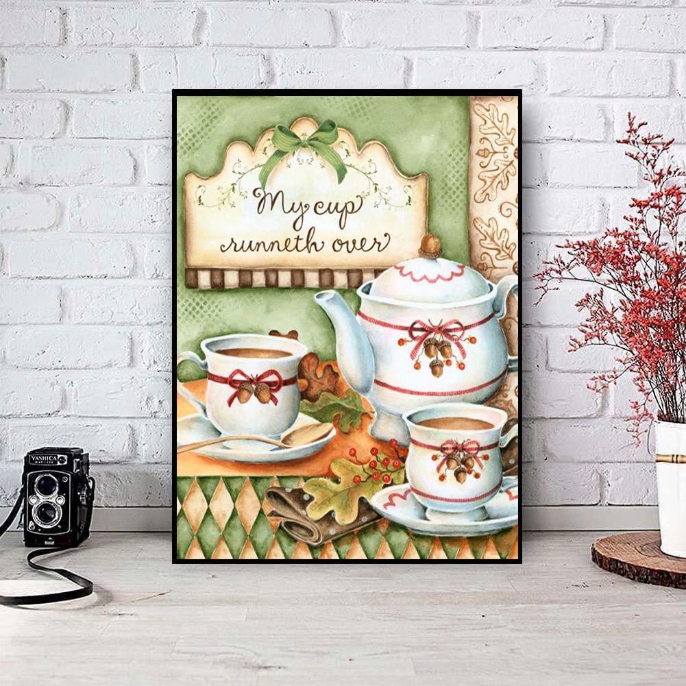 

5D DIY Алмазная картина Кофе Десерт Набор для вышивки крестом Мозаика Алмазная вышивка Роза Полный круглый/квадратный дрель Украшение дома Round 40x50cm