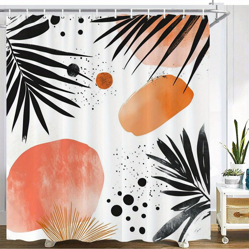 

1 шт. черная, оранжевая и белая шторка для душа с дизайном листьев, полиэстеровая ткань, машинная стирка, подходит для украшения ванной комнаты 90X180cm