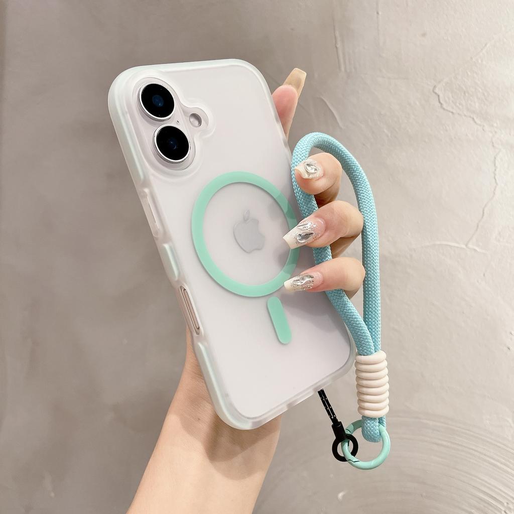 The Transparent Edge Magnetic Anti-drop Phone Case Is Suitable for IPhone16 Protective Case, Soft Apple 15promax Shell Lanyard for Women
