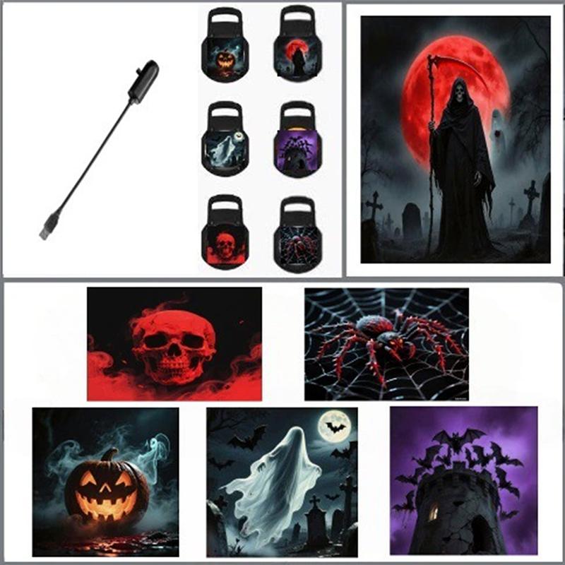 1Pc Skull Projection Lamp With 4/6 Switchable Pattern Design Led Night Light For Room Wall Ceiling Decoration Halloween Gift