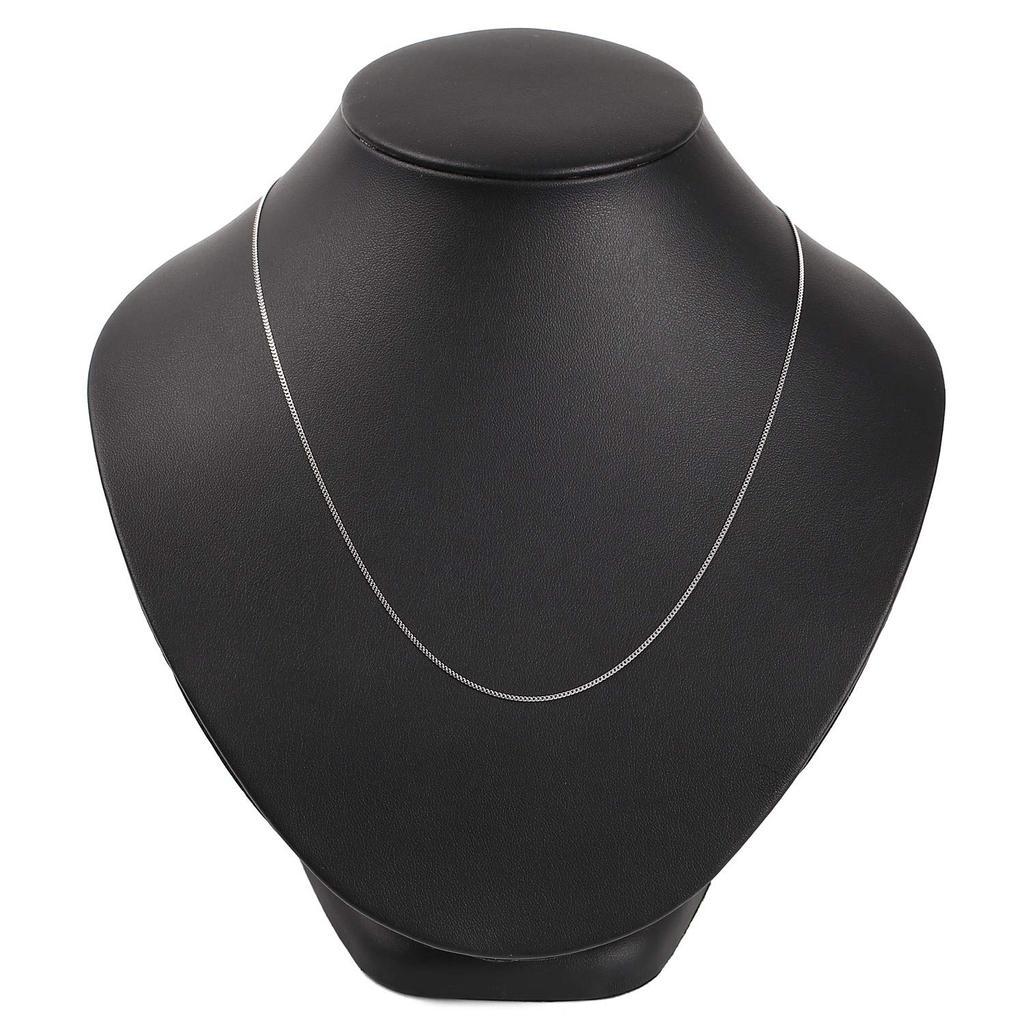 18K White Gold Curb Chain Wide Necklace, 2-Sided, 50cm, Thin, 1.2mm