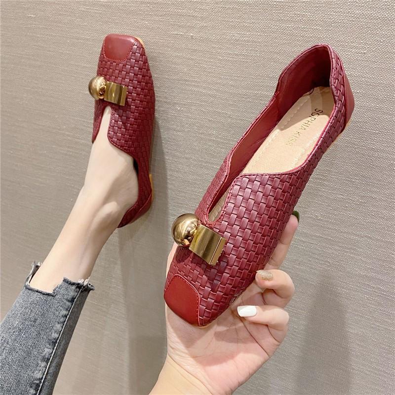 Fashion Retro square toe women's shoes large size soft bottom flat shoes spring and summer work shoes 2024