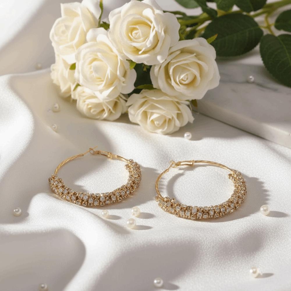 Runde Große Creolen Kristallschmuck Besetzte Ohrringe Temperament Zirkon Ohrringe Damen