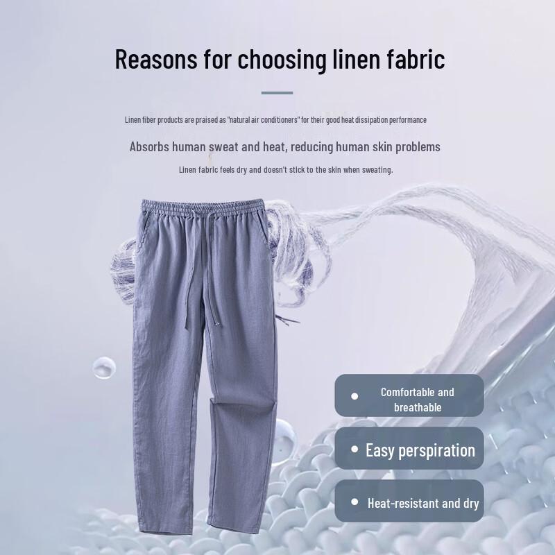 SHANSHAN Men's 100% Linen Straight-Leg Casual Pants