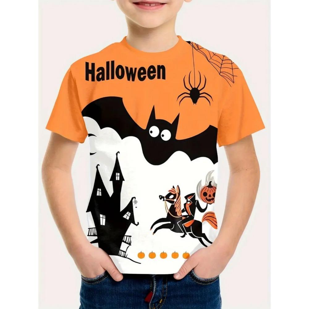 Halloween T-shirt Original Pumpkin Printed Short Sleeve Retro Children's Clothing Festival Horror Children's Clothing Pattern T-shirt