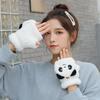 Winter ladies cute cartoon gloves half finger flip panda plush thickened warm full finger dual-purpose gloves
