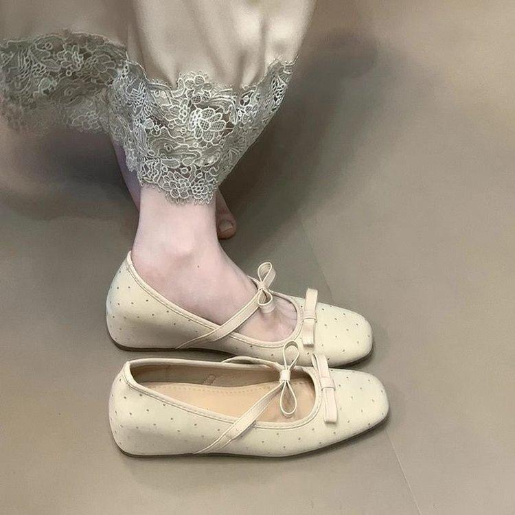 Gentle French Mary Jane Spring New Evening Wind French Light Mouth Single Shoes Square Head Bow Ballet Shoes