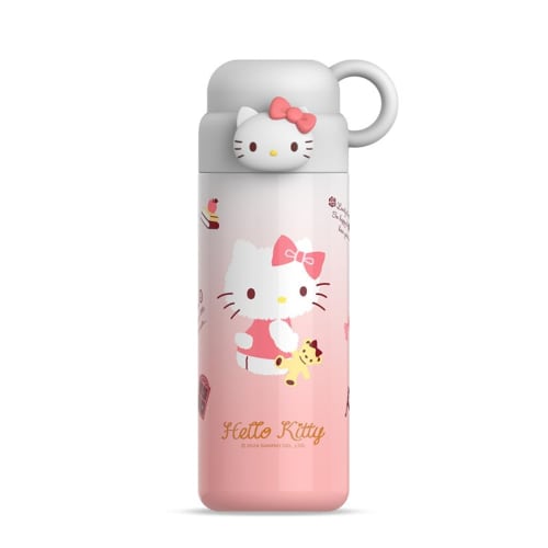 Sanrio Hello Kitty Stainless Steel Water Bottle, Cute Cartoon Thermos, Vacuum Insulated, Portable Cup, Dual-Use Lid, Easy to Clean, Perfect for Commut