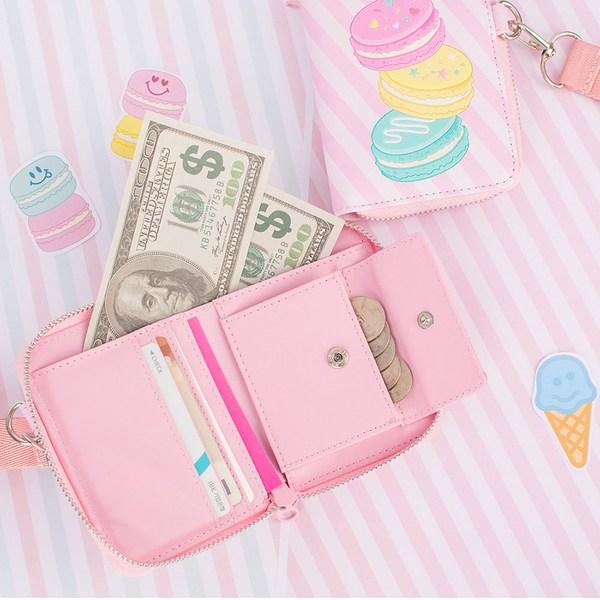 Peněženka s páskem Sweet Macaron Dámská poloviční peněženka Karty, bankovky, mince Typ zipu s více úložnými prostory