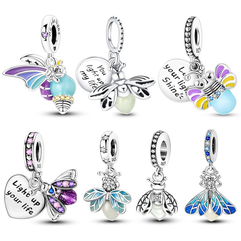 Copper Glow In The Dark Firefly Dangle Charm Bead Fit Bracelet Necklace Women Diy Pendant Luxury Jewelry Party Gift