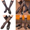 Elegant Mens Sheer Diamond Pattern Dress Socks See Through Nylon Business Formal Wear Thin Long Tube Over the Calf Socks