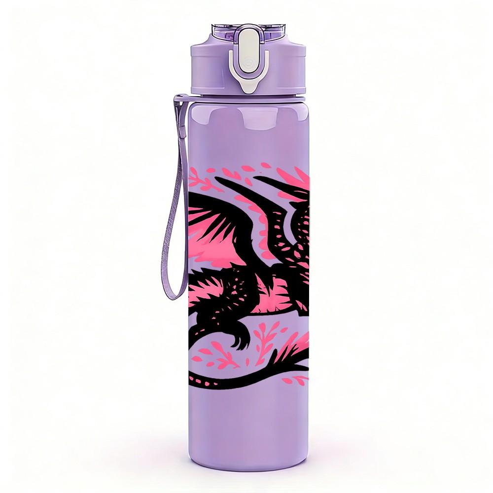 1PC Pink Black Dragon Art 750ml Color Plastic Sports Water Bottle Leakproof Flip Straw Lid Suitable for Sports Office Home Use
