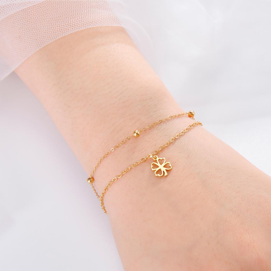 Cazador Four Leaf Clover Bracelet for Women Stainless Steel Lucky Jewelry Double Chain Bracelet on Hand Birthday Gift 2026 New