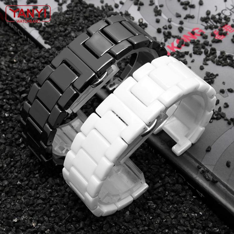Notch Ceramic Watchband 16-8mm 18-10mm Watch Strap for Women Man Wristwatches Band Use Bar Butterfly Buckle Pure Ceramics