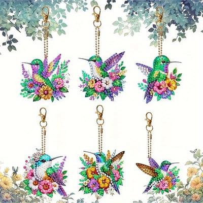 6 Stück Bunter Vogel Doppelseitiger Strass Acryl Diamant Malset DIY Schlüsselanhänger