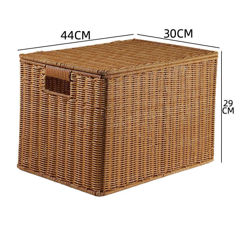 Nordic Style Rattan-Look Woven Storage Box with Lid for Bedroom and Household Organization.
