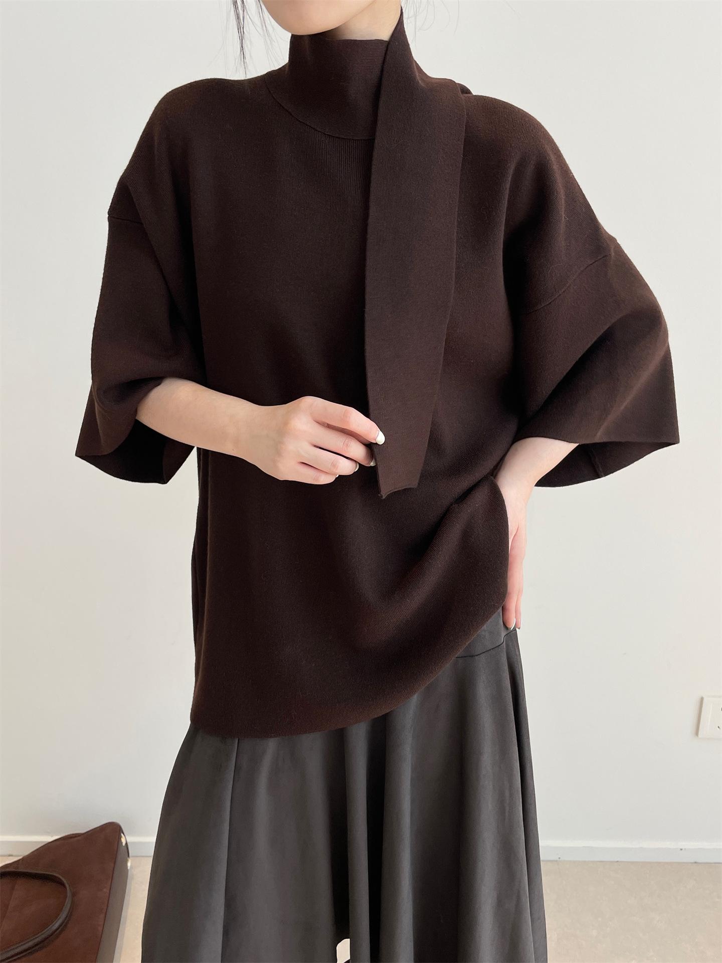 

Женский вязаный топ из мериносовой шерсти с коротким рукавом свободного кроя с завязкой на шее M