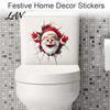 Holiday Window Clings Christmas Toilet Sticker, Funny Santa Claus Lid Tank Cute Ornaments Self-Adhesive 3D Hole Waterproof PVC Decal for Bathroom
