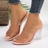 Fashion 2025 New Transparent High Heels Sandals Summer Medium Heel Thick Heel Sandals Women's Super Immortal Crystal Heel External Wear