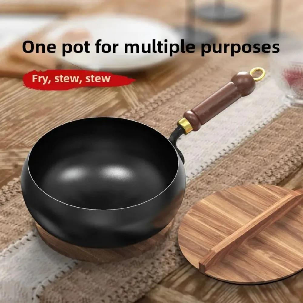 1 Pack Small Iron Pot 28CM Big Belly Iron Pot Household Pure Handmade Frying Pan Non-stick Smooth Stew Pot Without Coating