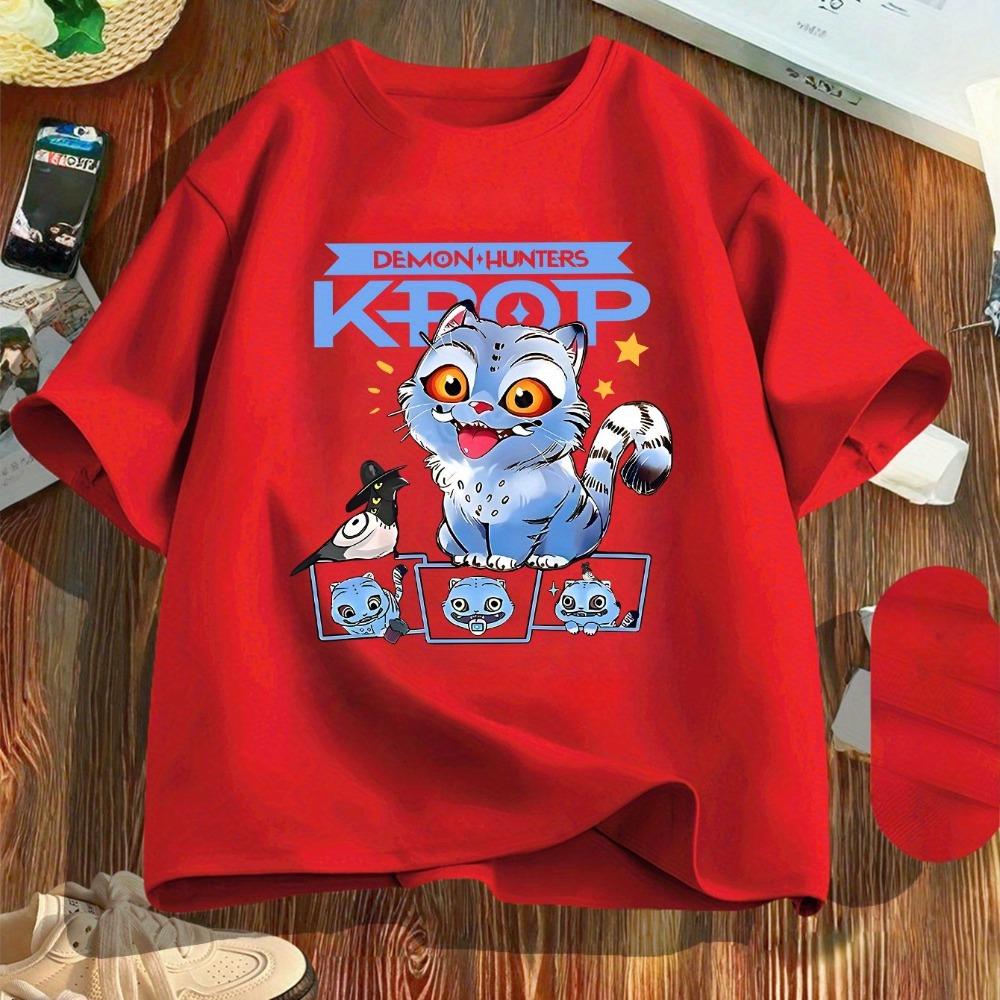 

Kpop Demon Hunter Cute Cartoon Demon-hunters Keep T-shirt Round Neck Casual Summer Top Print Machine Washable Regular Fit Tee 3XL