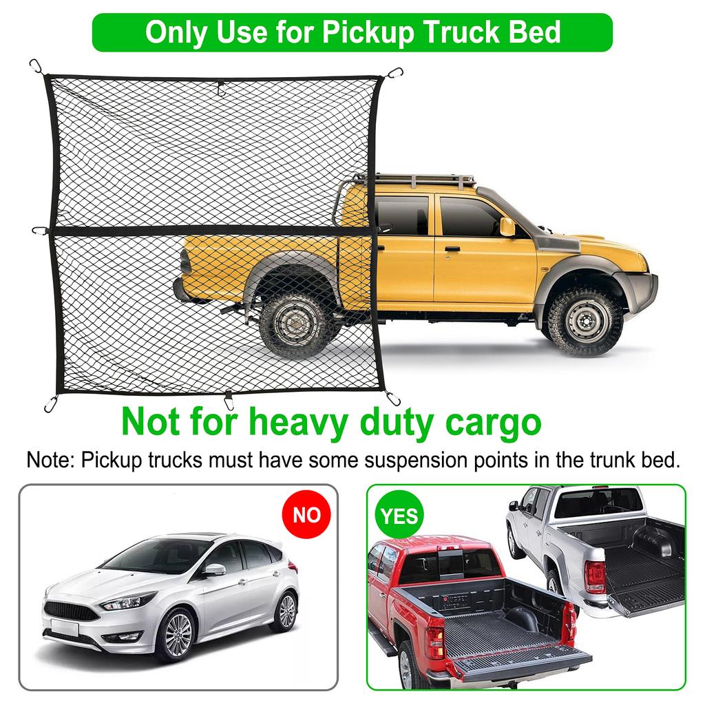 Cargo Net for Pickup Truck Bed Travel Luggage Net Mesh with  8 Metal Carabiners Stretches to 7.0' x 6.5' Truck Bed Accessories