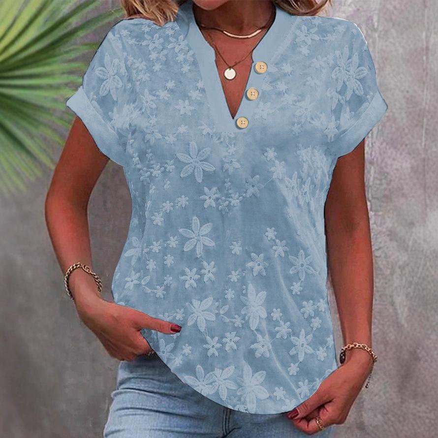 Women's Casual Solid Color V-Neck Short-Sleeved Shirt - Summer 2025 Edition
