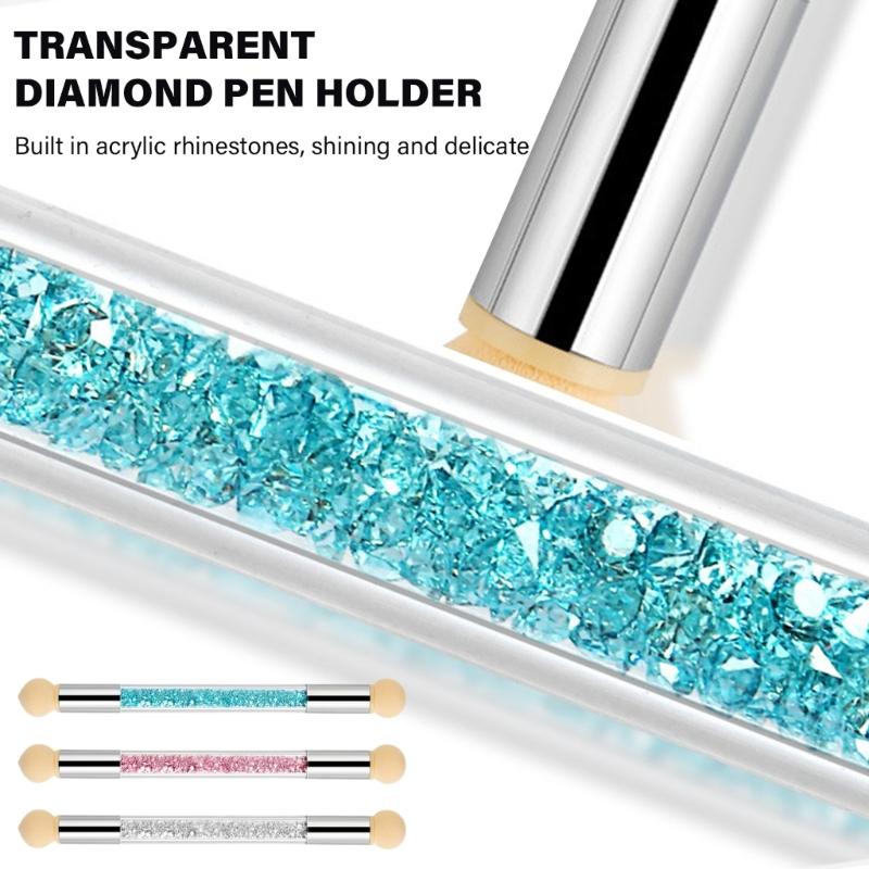 Round Nail Sponges Nail Gradient Sponge Pen Double Head Sponge Nail Brush Rhinestones Handle Acrylic Nail Painting Brush