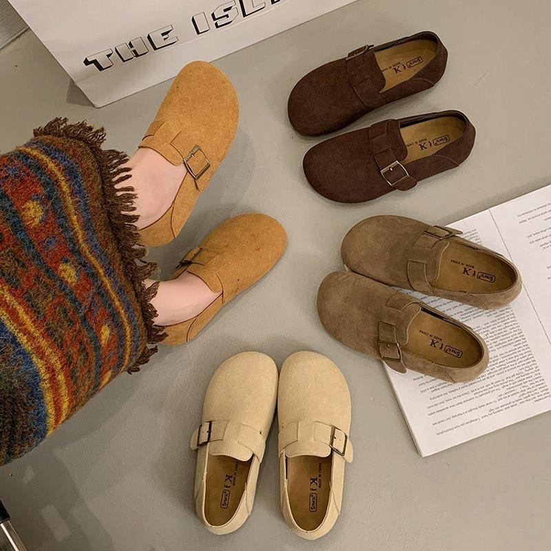 Doudou Shoes Autumn And Winter One-Pedal Lazy Shoes Versatile Flat-Soled New Birkenstocks Women'S Suede Large-Size Annual Single Shoes