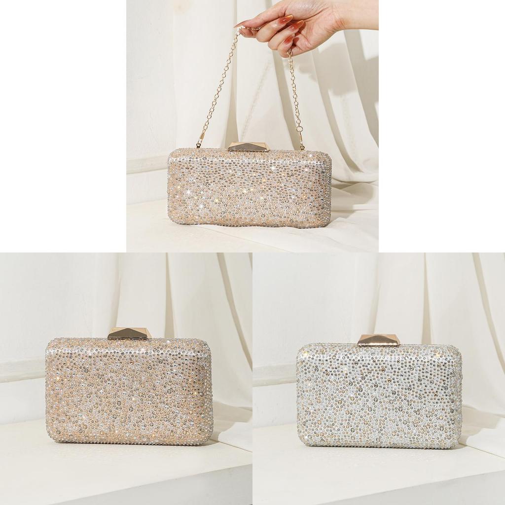 Borsa a pochette glitterata di lusso con decorazioni di strass per feste di matrimonio ed eventi formali