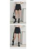 2022 Women's Black High Waist Slim A-Line Skirt Pants with Slit