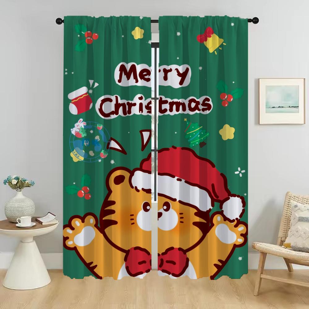 Christmas Blackout Curtains for Camera Shades Window Curtain for Room 2 Panel Partition Halloween Decoration Living Kitchen Home