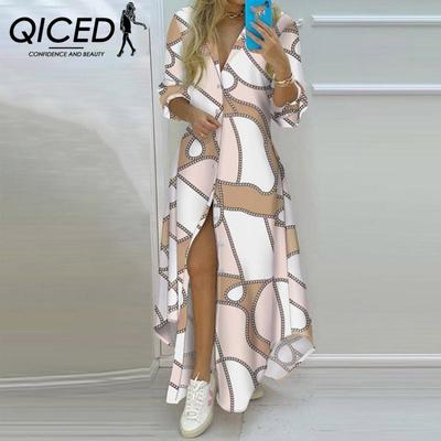Gonna lunga da donna primaverile con stampa temperamento monopetto a camicia divisa