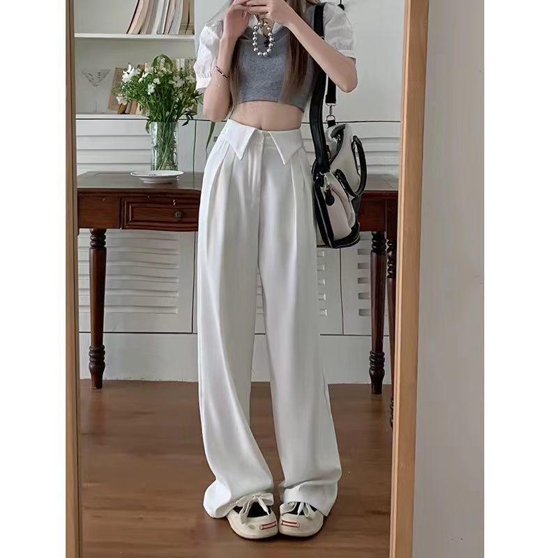 Korean Style High Waist Wide Leg Pants with Lapel Design