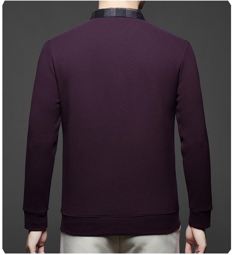 Plus Size Men's Thick Knit Sweater, Velvet Lined, Two-Piece Look, Middle-Aged Loose Fit