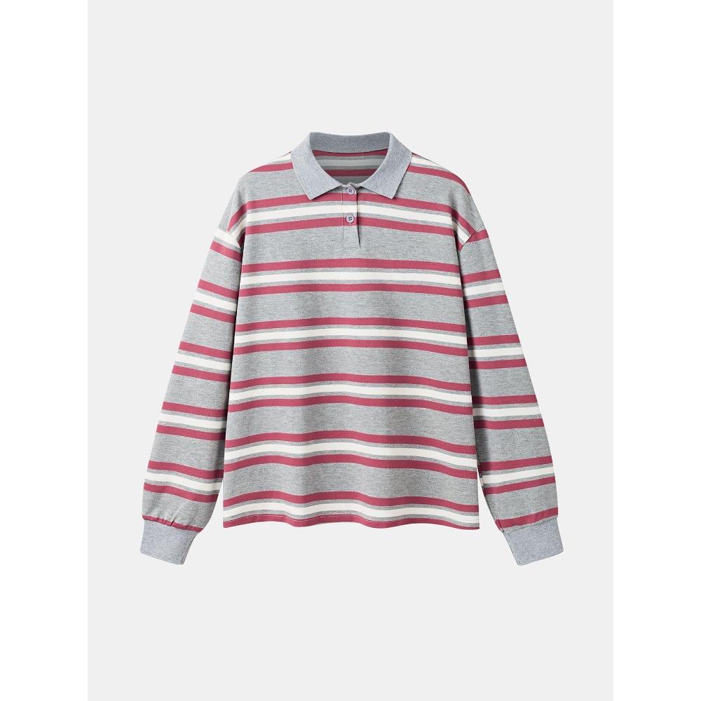 

Нова вінтажна повсякденна футболка-поло з довгим рукавом, смугаста, контрастного кольору, розслаблена атмосфера XXL сірий колір