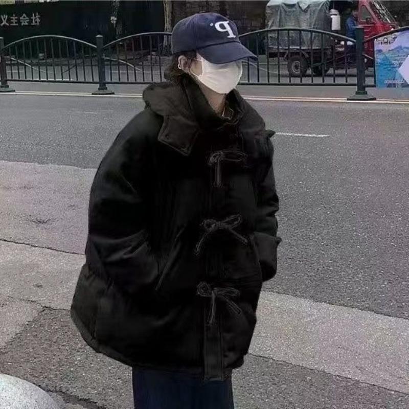 Chaqueta de Algodón Plumífero Engrosada Blanco Leche Lazo Chaqueta Plumífero para Mujer Diseño Corto Pequeño Estilo Universitario