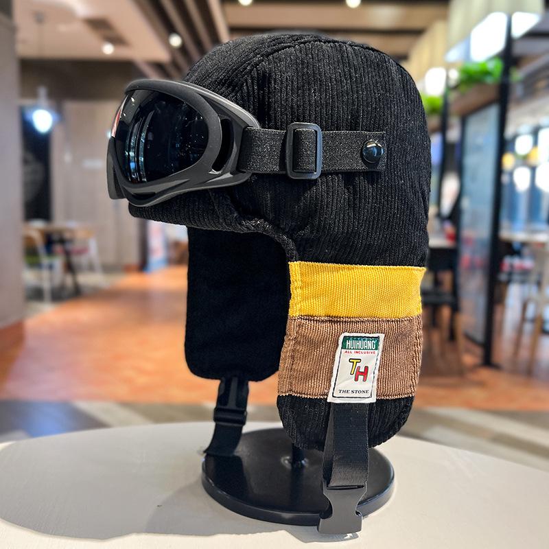 Ins Checkerboard Checkerboard Lei Feng Cap Female Winter Cold Warm Cotton Cap Male Lamb Wool Plush Hat Ear Protection Cap