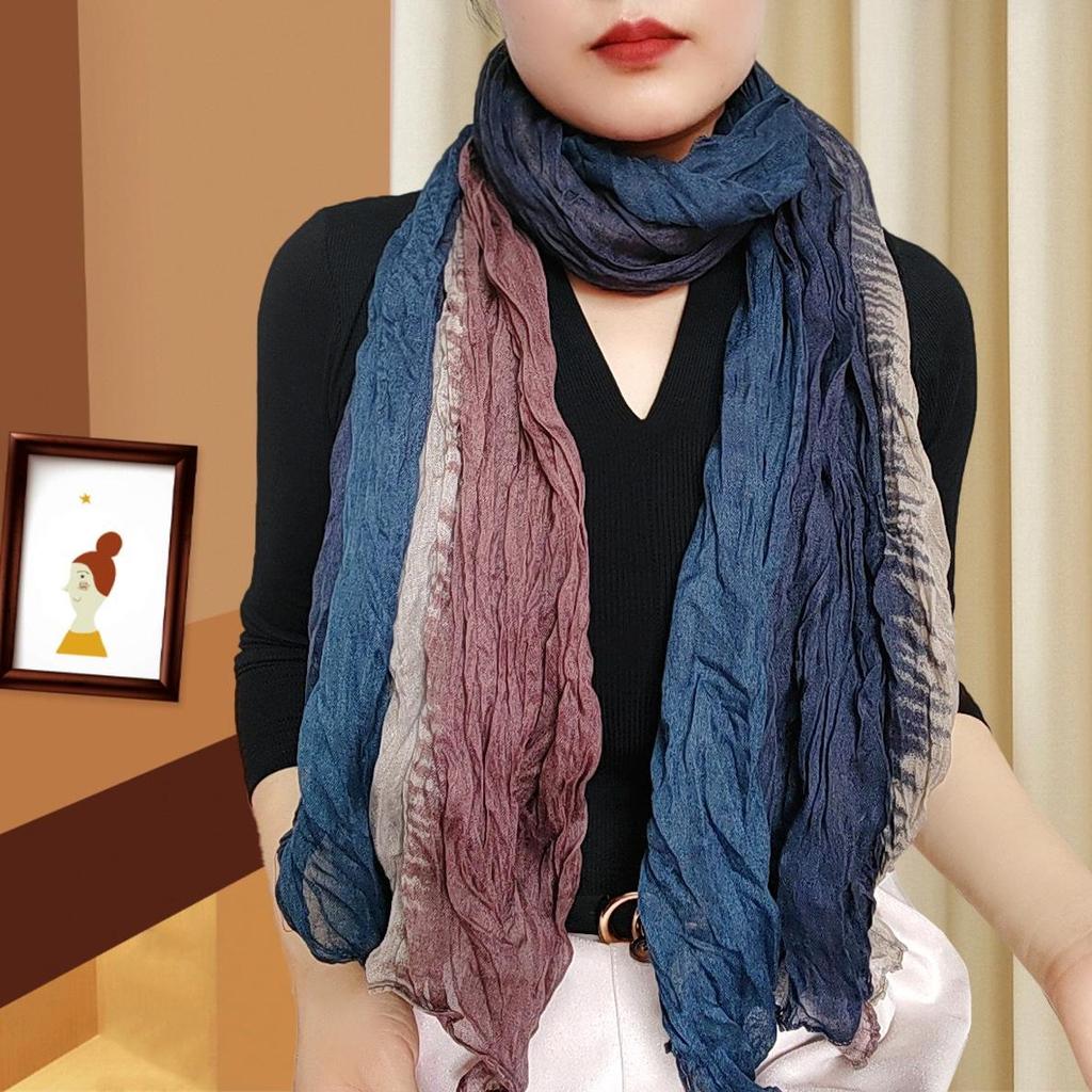 Trendy přechodová bavlněno-lněno-hedvábná šála/šátek pro ženy - Ochrana proti slunci a oboustranné použití pro všechna roční období