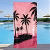 Pink Sunset Convertible Car Palm Tree Beach Towel Retro Coastal Road Trip Print Sand Resistant Towel for Summer Vacation Travel