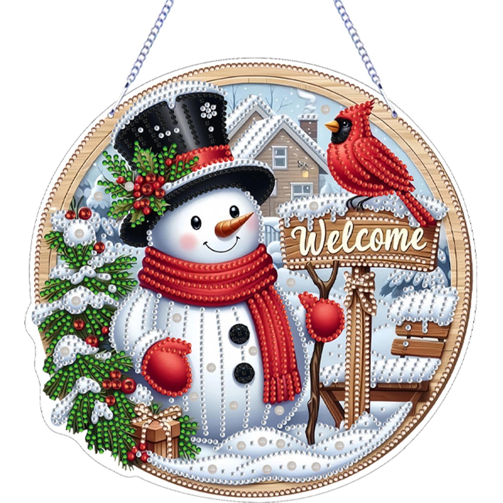 

Double Sided Wall Decor Xmas Theme 2D/Flat DIY Diamond Painting Set Rhinestone Diamond Art Window Pendants for Home & Windows