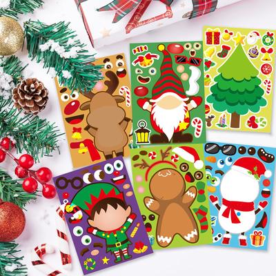 12 Piezas Pegatinas de Navidad para Niños DIY Haz una Cara Pegatinas de Personajes de Dibujos Animados Juego para Manualidades Navideñas Actividades Regalos de Fiesta Navideña