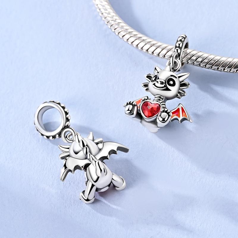 Copper Dragon Red Heart Zircon Charms Pendants Fit Original Bracelet Jewelry Diy Marking Gift