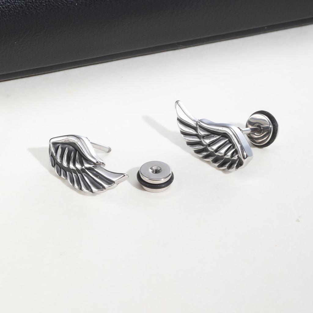 Vnox Gothic Devil Wing Stud Earrings, Angel Feather Piercing Ear Jewelry, Mens Boys Vintage Brincos