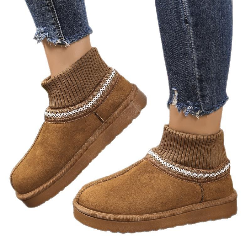 Fashion 2026 Winter New Fashion Round Toe Elegant Women Snow Boots Flat Soft Students Plus Velvet Warm Ankle Boots Women's Fur Boots