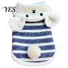 Stylish Pet Hoodie for Small Dogs Cartoon Bear Dog Hoodie, Blue Stripe Sleeveless Clothes, Warm Lightweight Vest Tank Top, Cozy Winter Outfit