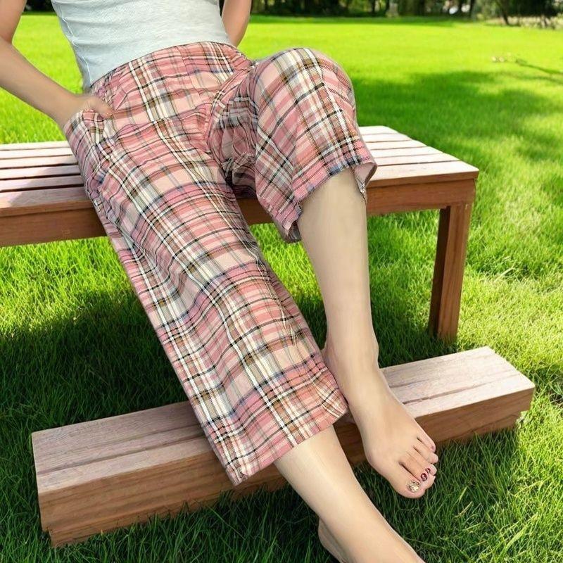 Summer Cotton Silk Polka Dot Slimming Over-the-Knee Pants