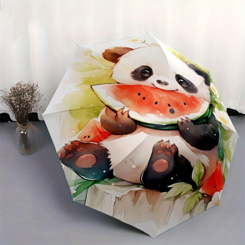 1pc Panda Eating Watermelon Automatic Opening and Closing Umbrella - Lightweight 3-Fold Design, Suitable for Fans, Travel, Daily Use - Official Produc