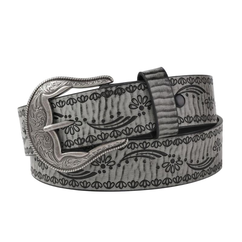 Shimmering PU Waist Belt with Carved Floral Buckle for Girls Jeans Skirt Decor